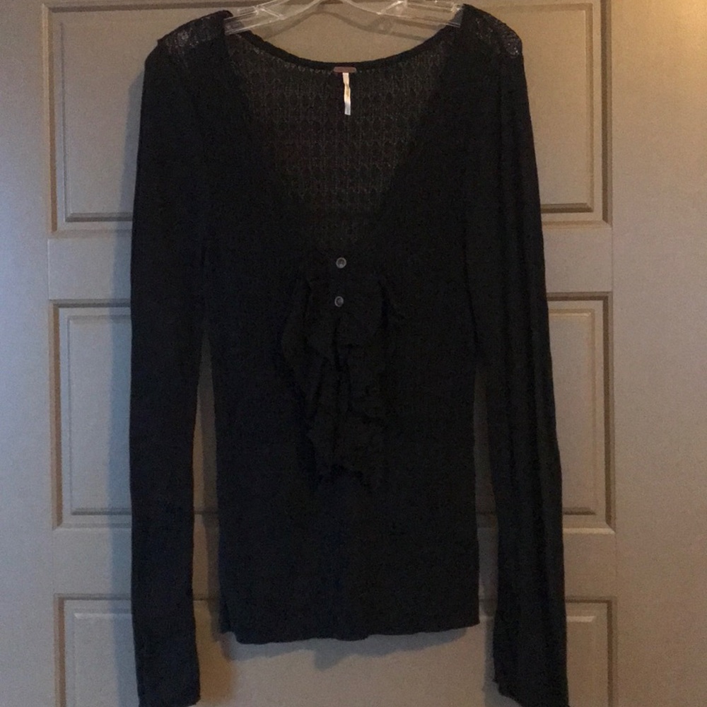 Free People Black Ruffle Shirt
